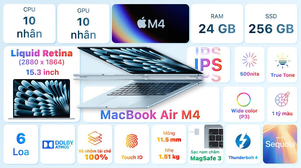 MacBook Air 15 inch M4 24GB/256GB